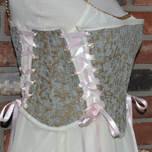 2 sided, Lace-up, Bustier Corset, Pink & Gold, Neutral Floral Tapestry Siez 6 S - Picture 11 of 12